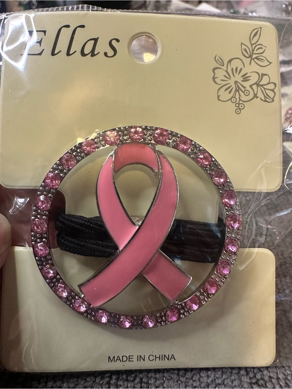 Ella Pink Ribbon Hair Tie with Crystal Accent x2